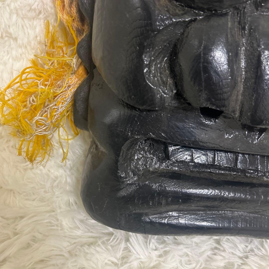 【美品】釜神様　神面　お面　木彫り　大サイズ　能面　工芸　古民家　壁掛け　守り神