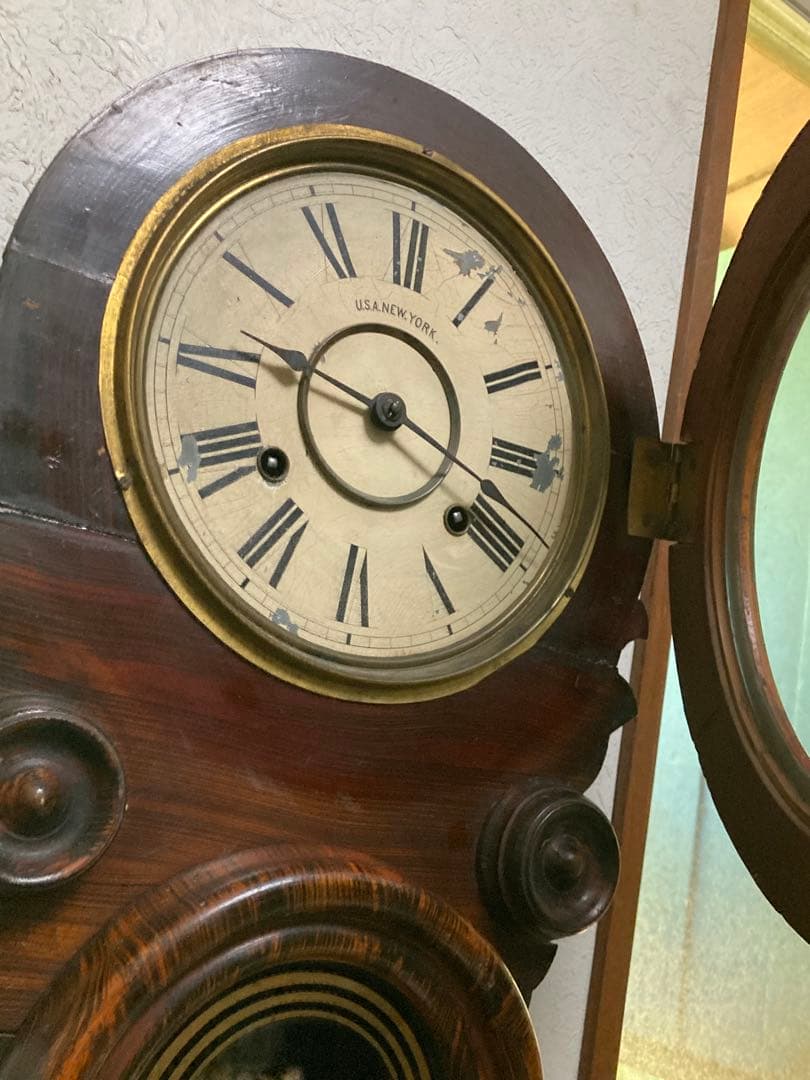 アンティークANSONIA 8日巻ダルマ柱時計 稼働中