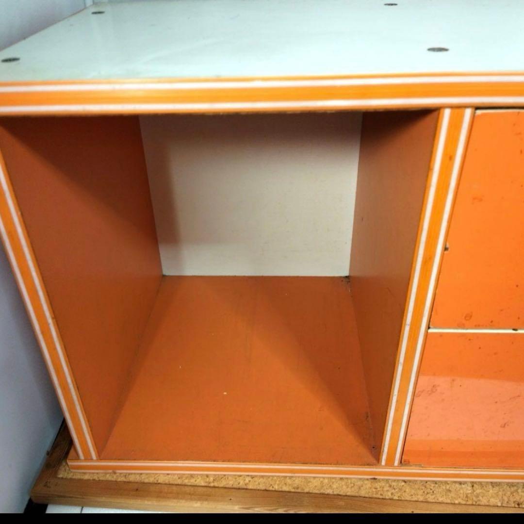 当時物　昭和レトロ　レトロホップ⭐︎オレンジ　2段引き出し&収納棚　飾り棚　小ぶり