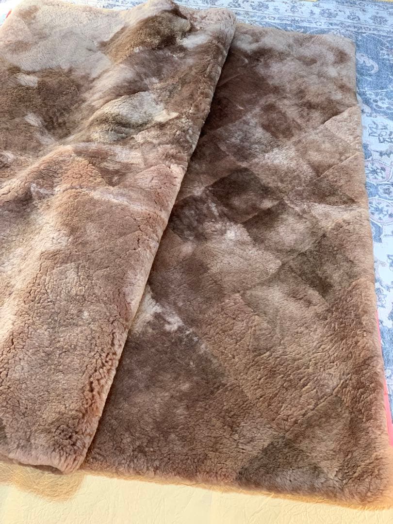 未使用ロフテー上質リアルムートンカーペットラグ茶系オーストラリア産