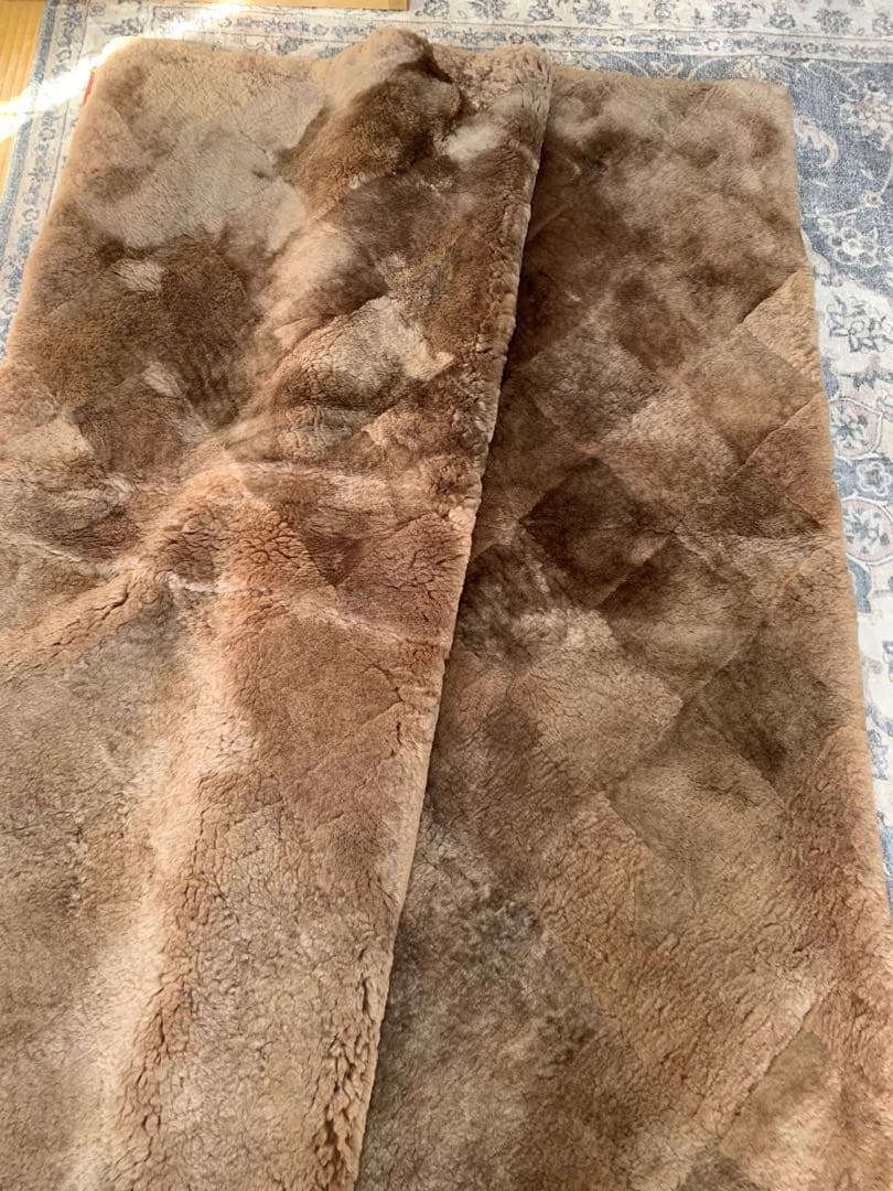 未使用ロフテー上質リアルムートンカーペットラグ茶系オーストラリア産