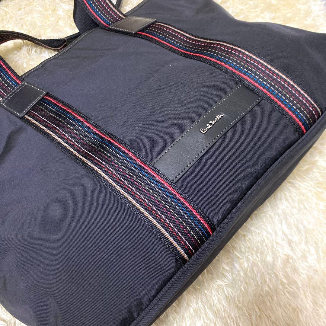 【極美品】ポールスミス トート ナイロン マルチストライプ ブラック 肩掛け