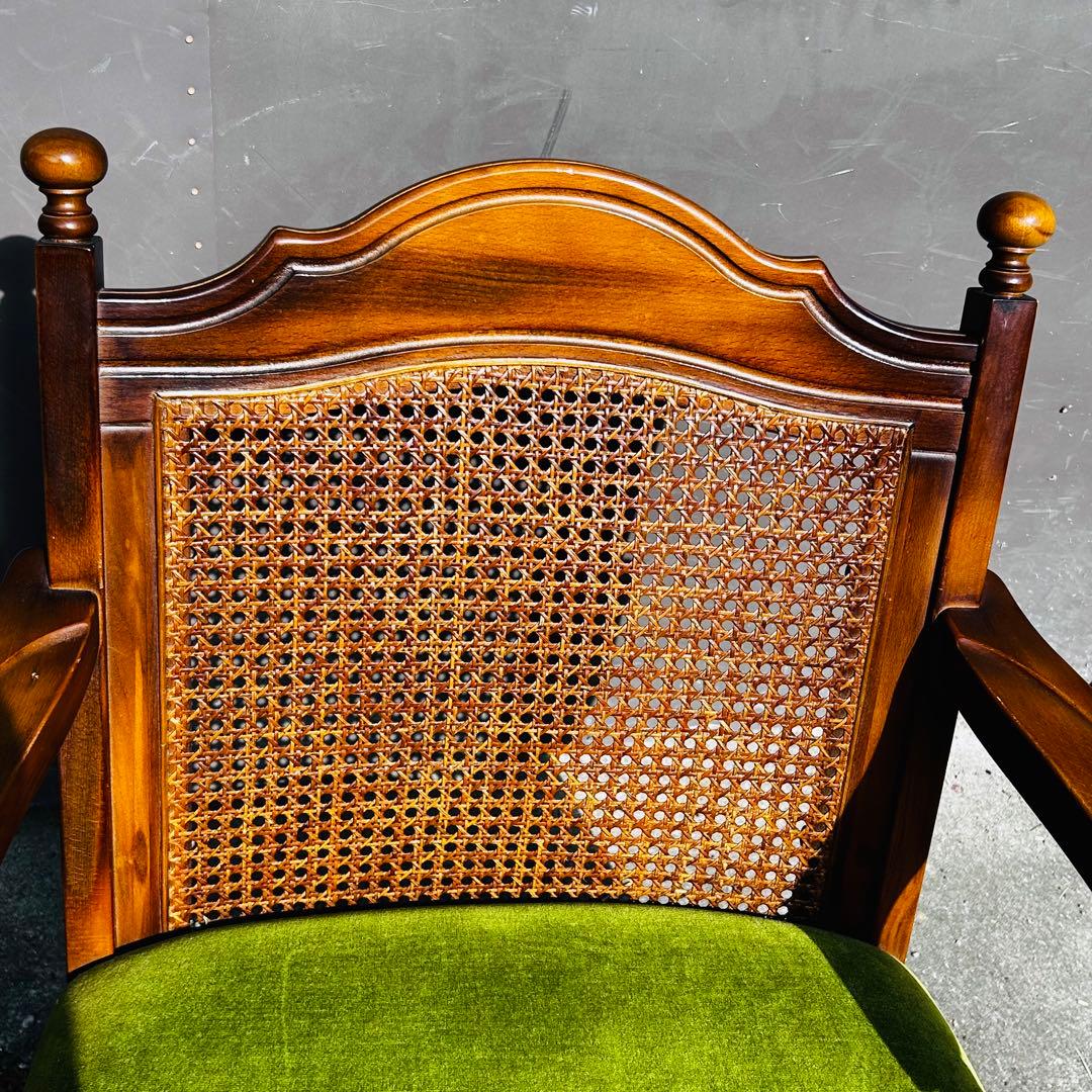 【美品】オールド カリモク / ラタンチェア / モケットグリーン ❷