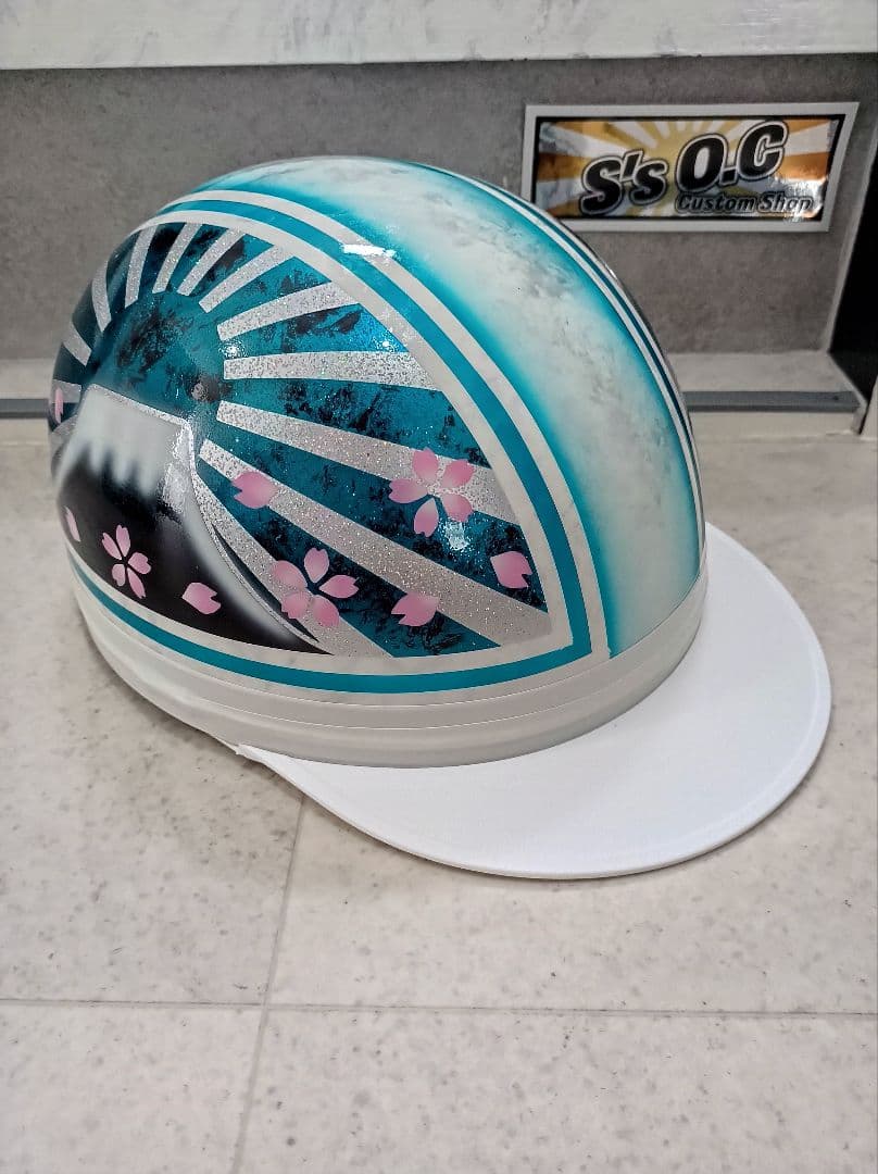 カスタムコルク半　ラップ塗装✘Candyターコイズラップブルー富士日章　七色ラメ