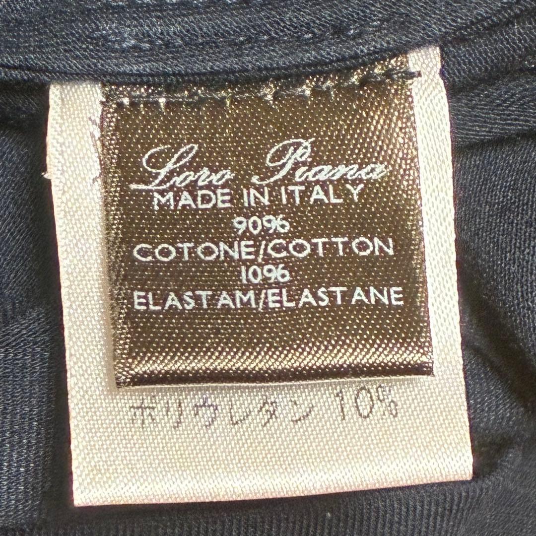 【美品、イタリア製】ロゴ装飾　LoroPiana半袖シャツ　ネイビー　紺　L相当