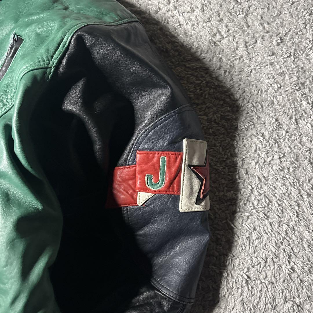 ペレペレ　レザージャケット　ジャクソンズ　刺繍デザイン　グリーン　ブラック　古着