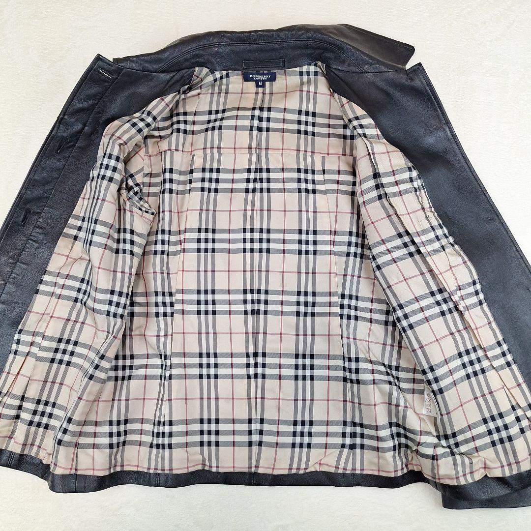 BURBERRY　ラムレザージャケット　ブラック　裏地ノバチェック　M