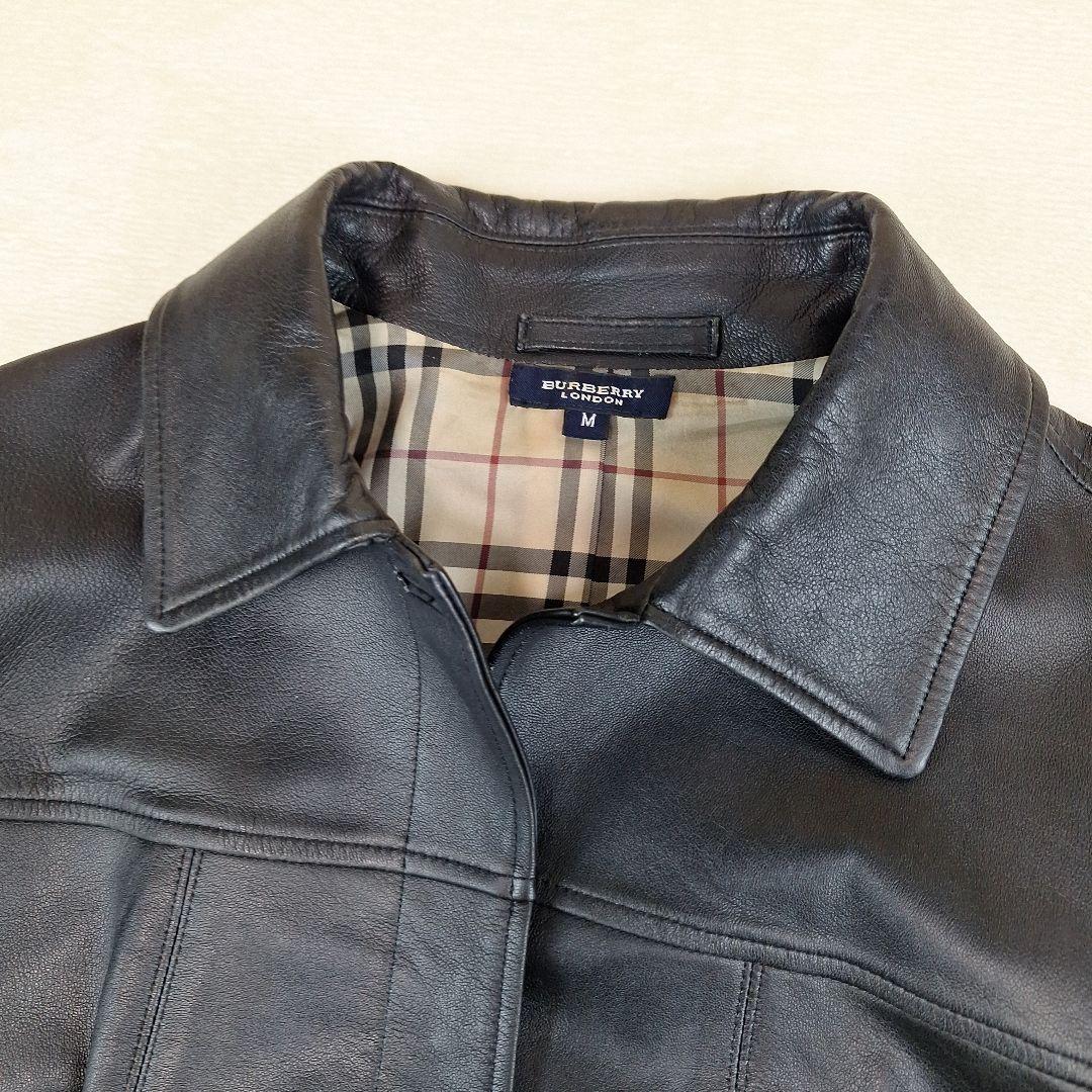 BURBERRY　ラムレザージャケット　ブラック　裏地ノバチェック　M