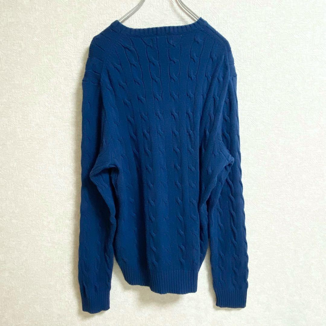 E53 ポロラルフローレン ケーブルセーター ブルー Lサイズ コットン