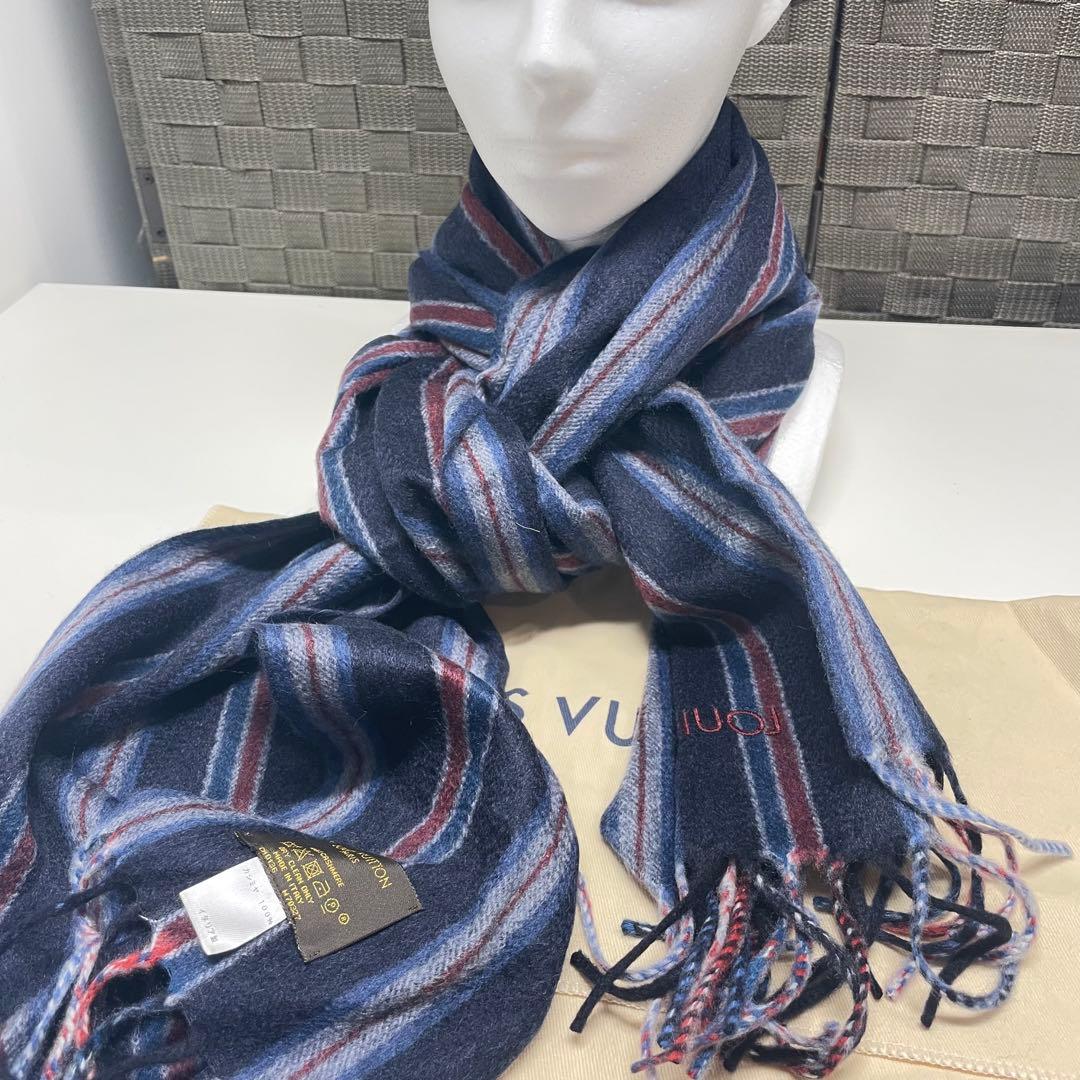 ど*て様 美品　LOUIS VUITTON カシミヤマフラー ストライプ