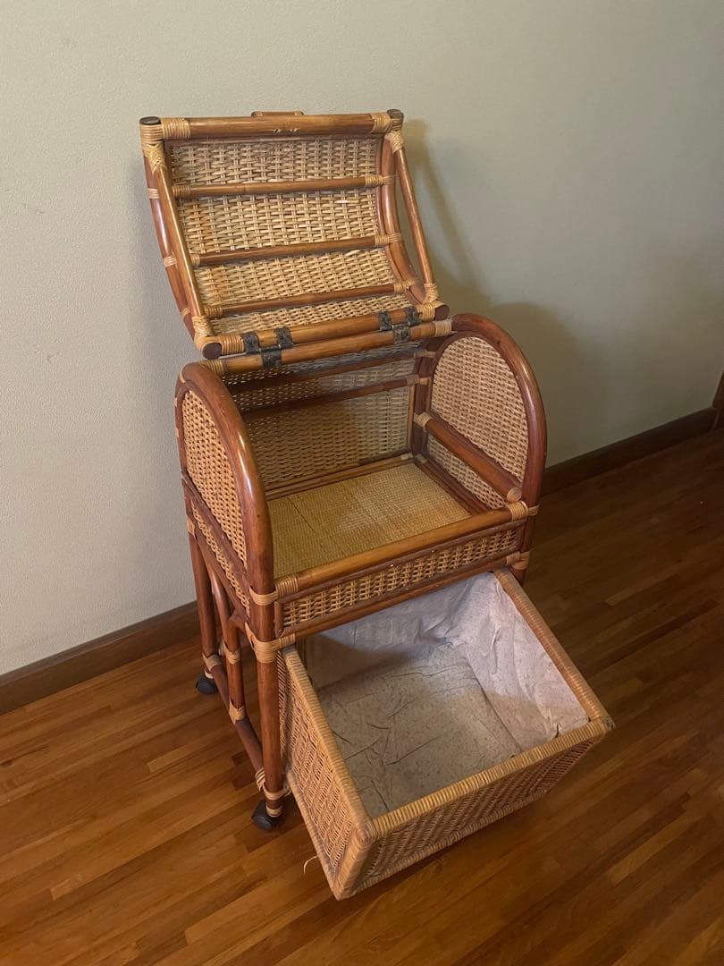 ラタン 収納カート 二段式 キャスター付き