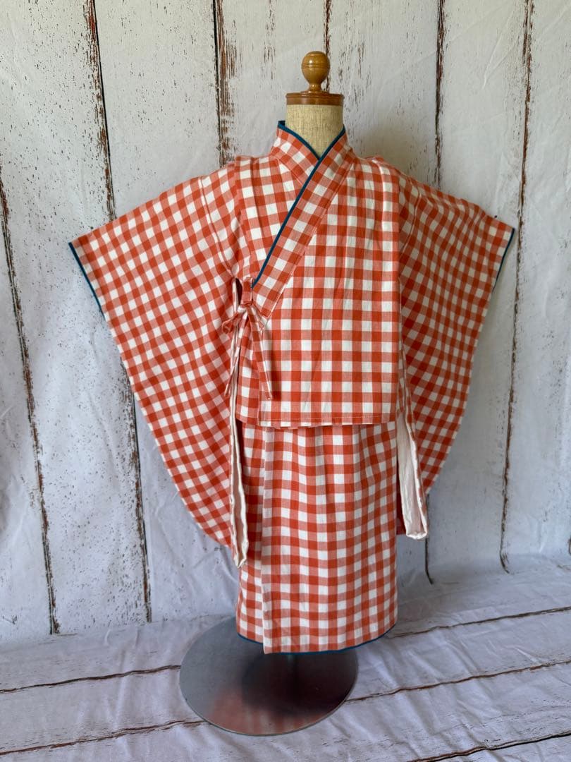 七五三着物とレース被布エプロンセット　ハンドメイド　3歳　90〜110サイズ