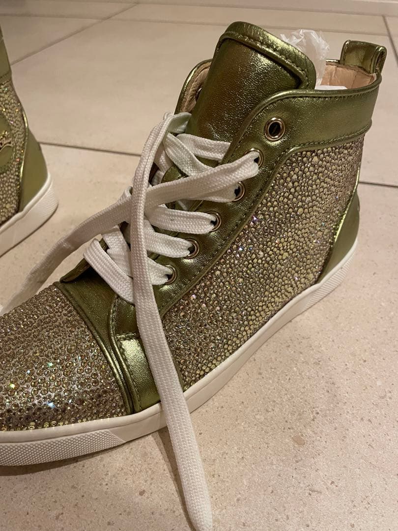 クリスチャンルブタン 38 メタリックスパンコール ハイカットスニーカー