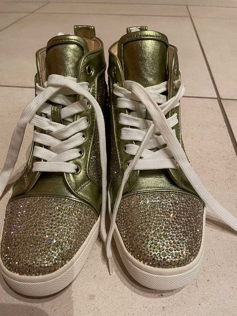 クリスチャンルブタン 38 メタリックスパンコール ハイカットスニーカー