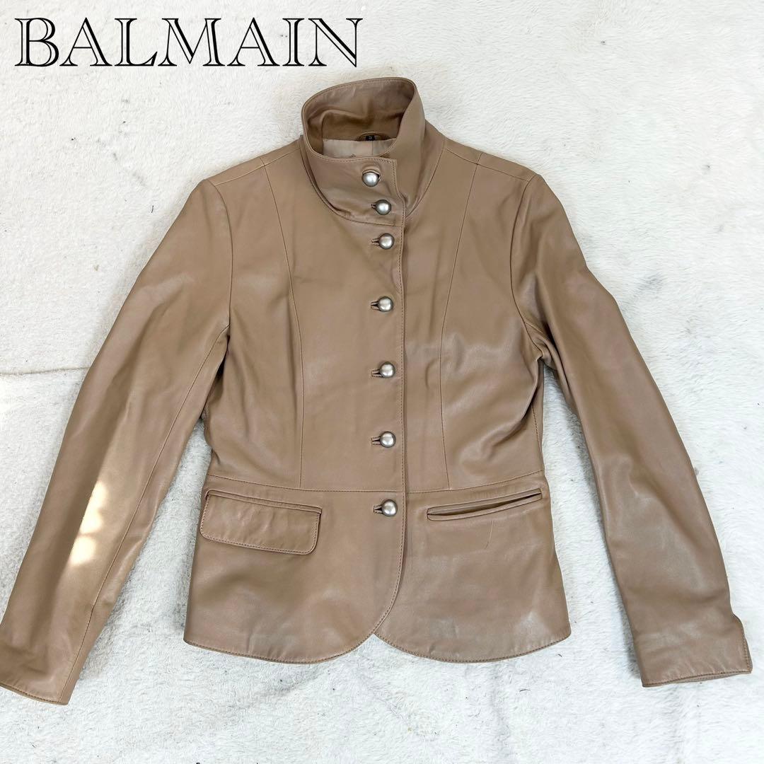 美品❗️BALMAIN ラムレザー　ジャケット　羊革　銀ボタン　S