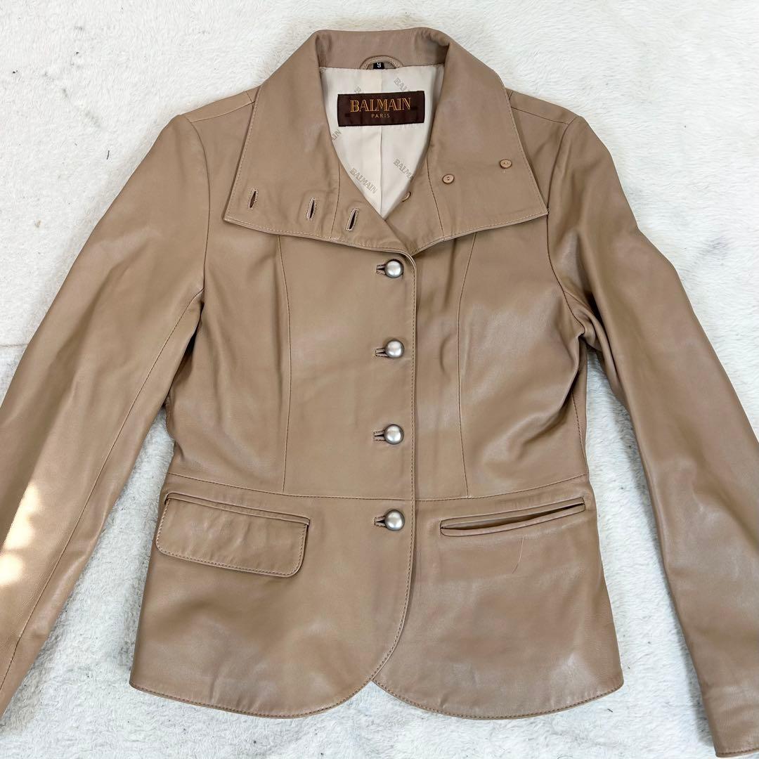 美品❗️BALMAIN ラムレザー　ジャケット　羊革　銀ボタン　S