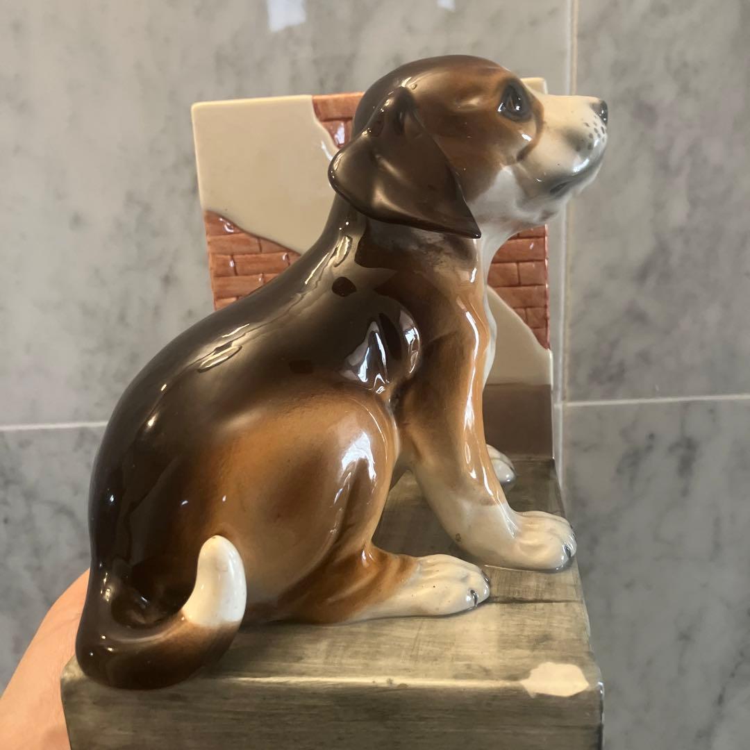 イタリア1950年代ビンテージ 手描きの瞳が美しいビーグル犬の陶器ブックエンド