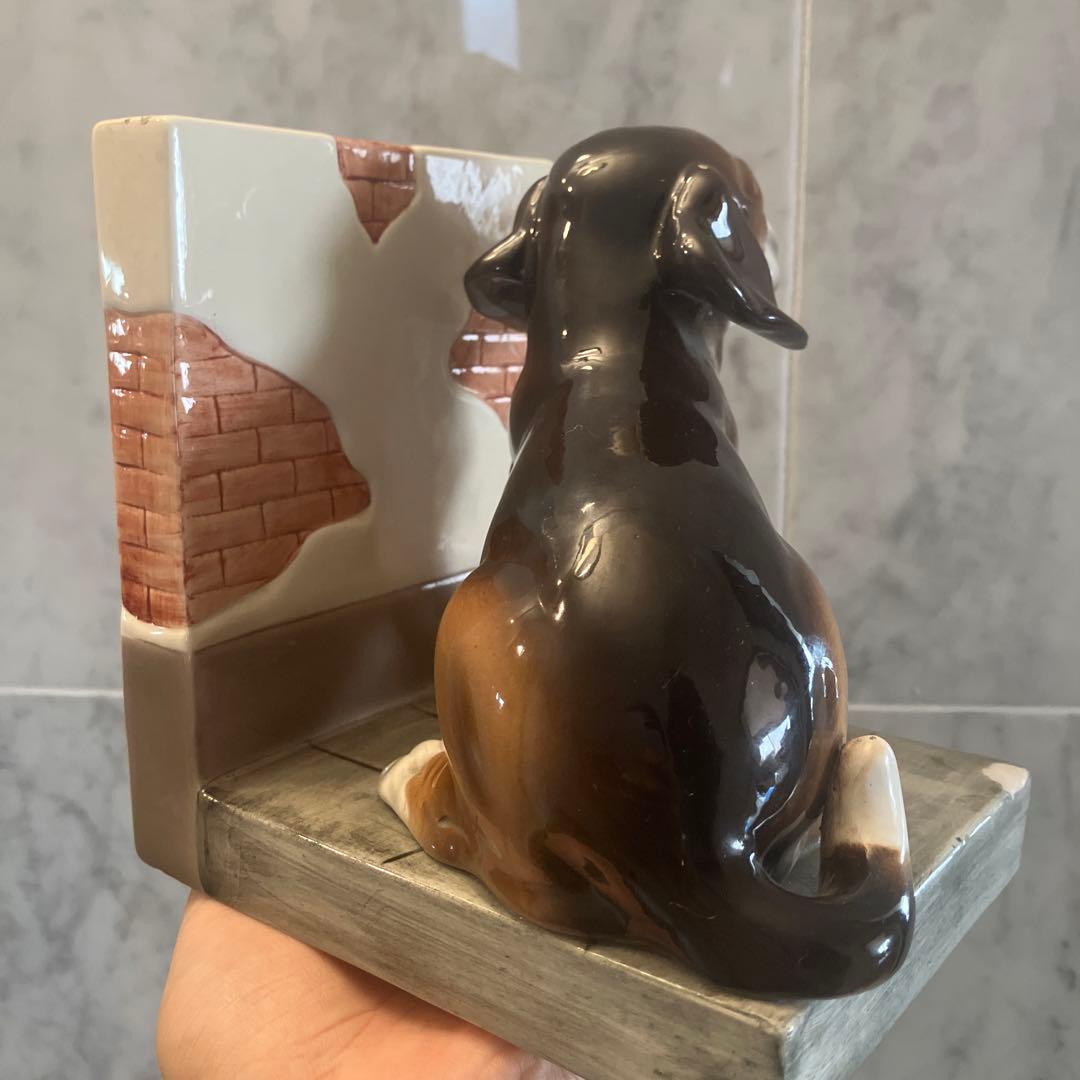 イタリア1950年代ビンテージ 手描きの瞳が美しいビーグル犬の陶器ブックエンド