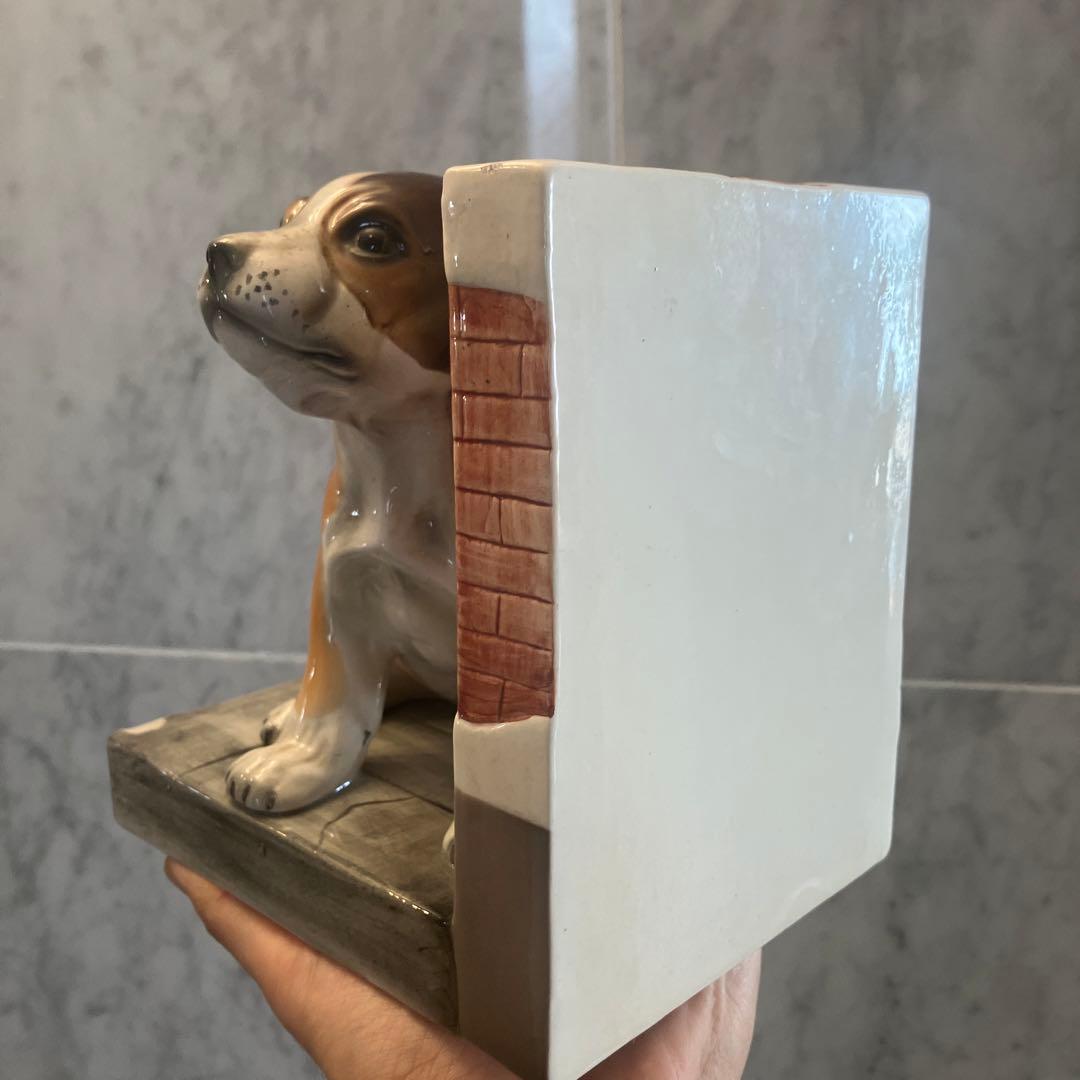 イタリア1950年代ビンテージ 手描きの瞳が美しいビーグル犬の陶器ブックエンド