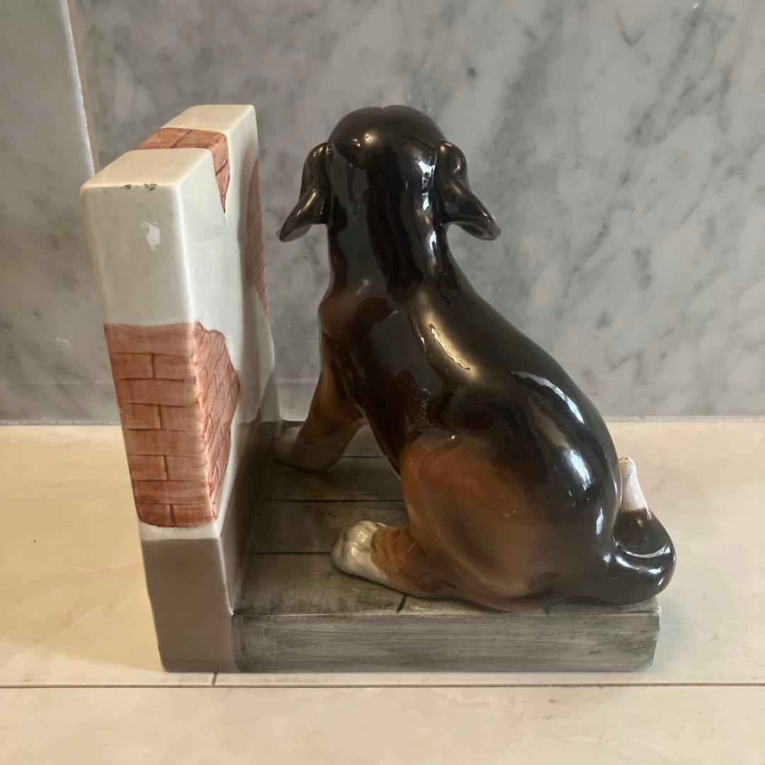 イタリア1950年代ビンテージ 手描きの瞳が美しいビーグル犬の陶器ブックエンド
