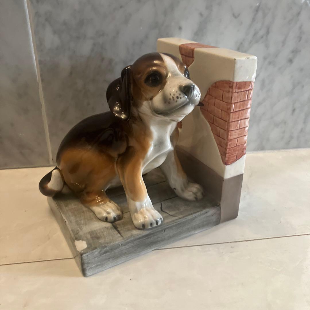 イタリア1950年代ビンテージ 手描きの瞳が美しいビーグル犬の陶器ブックエンド