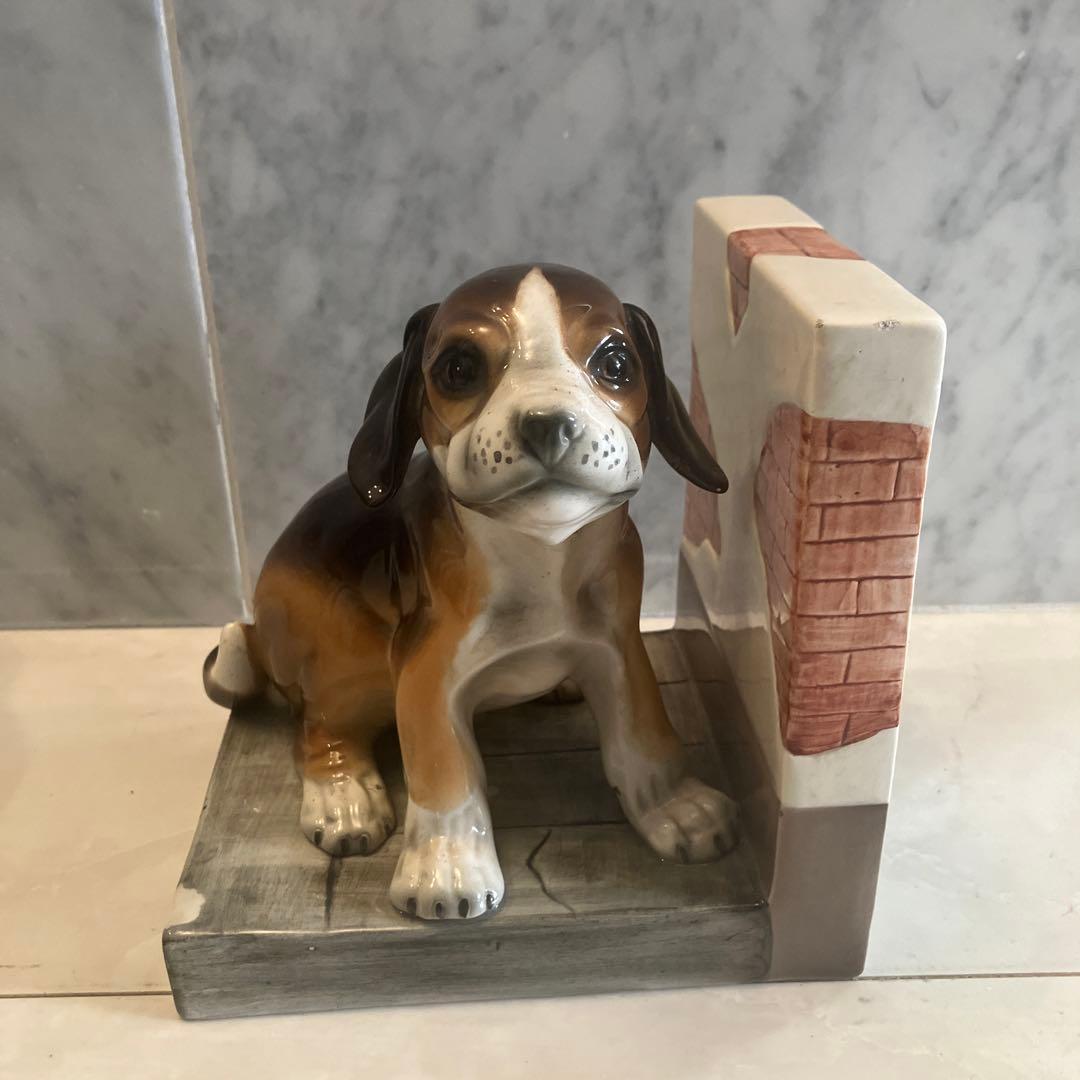 イタリア1950年代ビンテージ 手描きの瞳が美しいビーグル犬の陶器ブックエンド