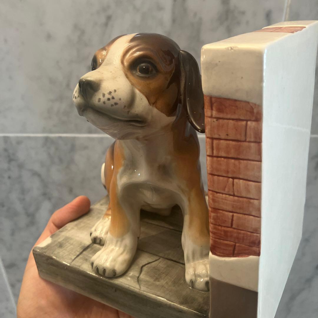イタリア1950年代ビンテージ 手描きの瞳が美しいビーグル犬の陶器ブックエンド