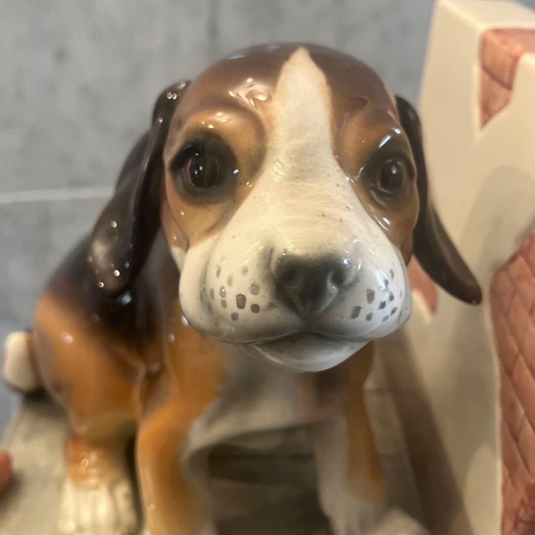 イタリア1950年代ビンテージ 手描きの瞳が美しいビーグル犬の陶器ブックエンド