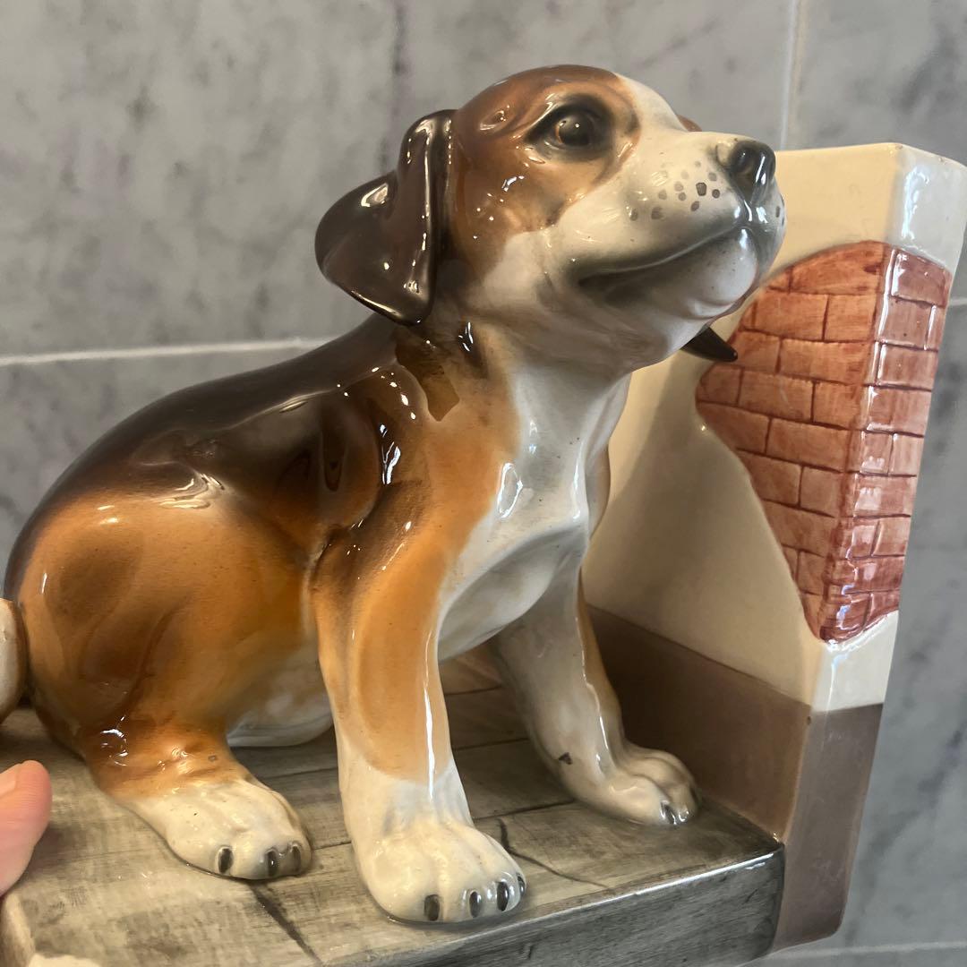 イタリア1950年代ビンテージ 手描きの瞳が美しいビーグル犬の陶器ブックエンド