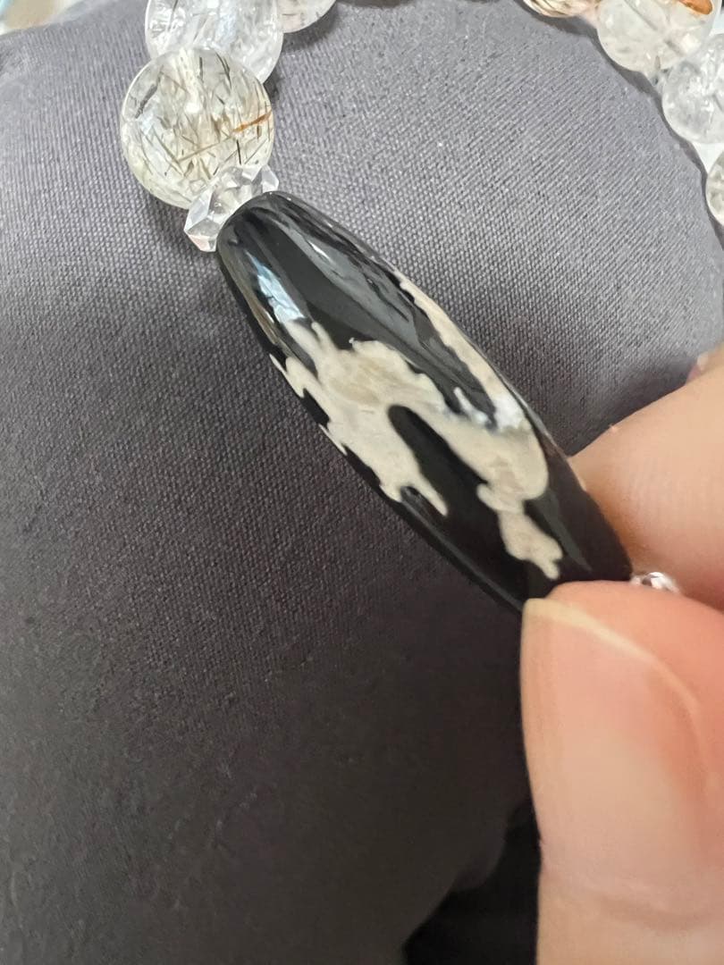 未使用希少五爪龍眼天珠カット水晶オレンジルチルクォーツ天珠