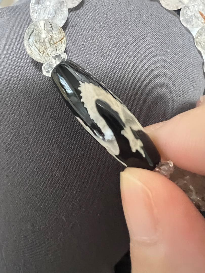 未使用希少五爪龍眼天珠カット水晶オレンジルチルクォーツ天珠