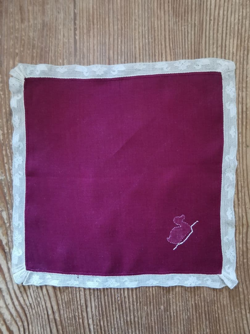 アンティーク 家鴨アップリケ刺繍 繊細な水鳥＆水草花アランソンレース クロス β