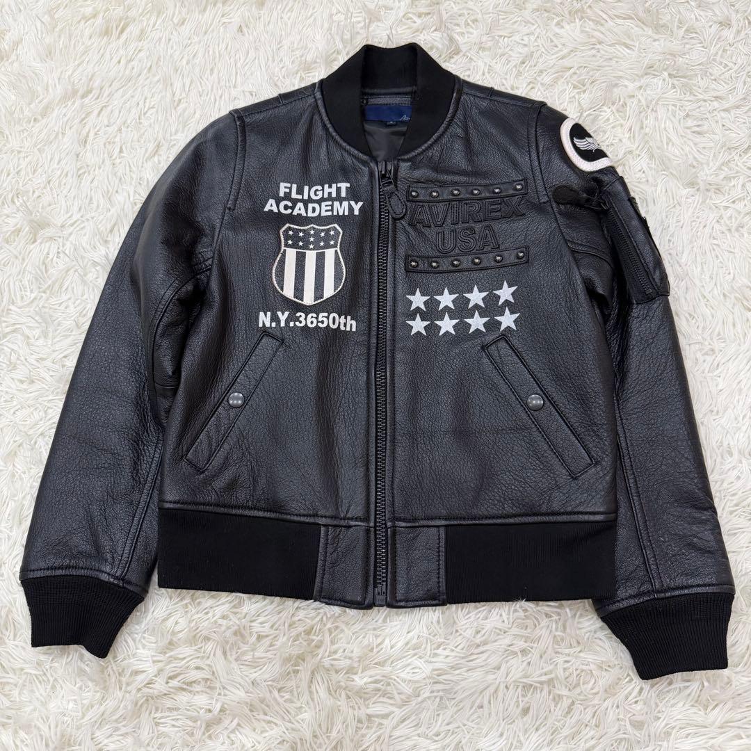1619　AVIREX レザージャケット　Sサイズ　黒　レディース　スタッズ