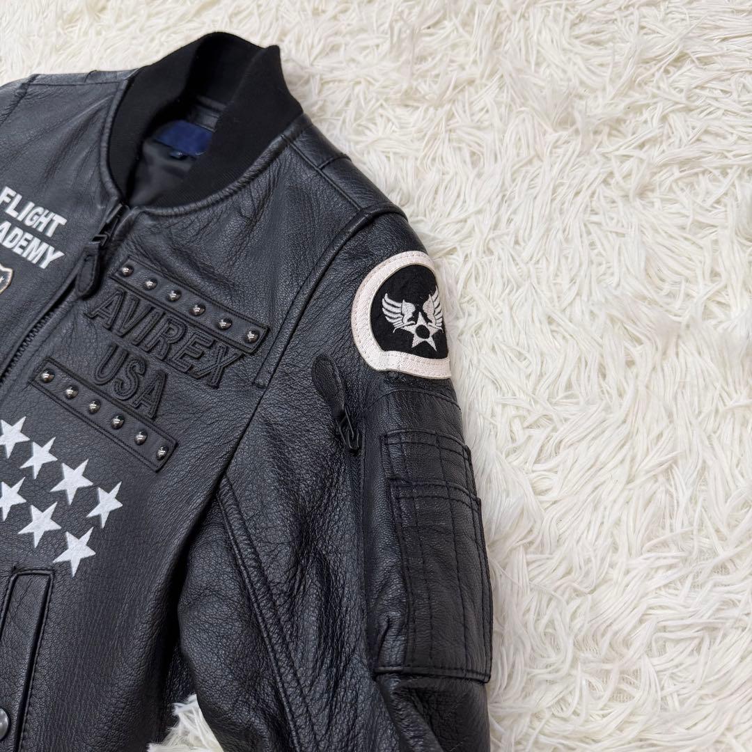 1619　AVIREX レザージャケット　Sサイズ　黒　レディース　スタッズ
