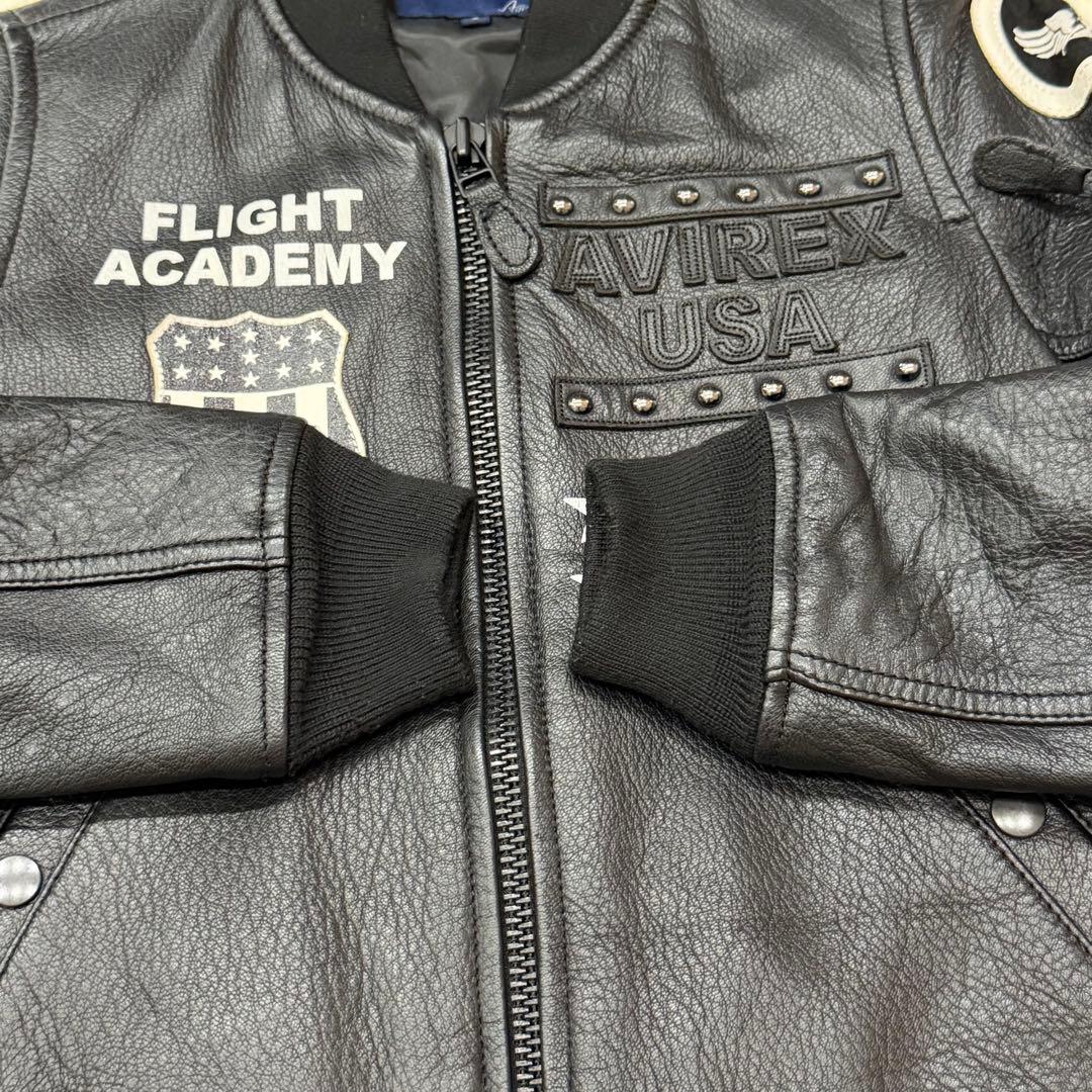 1619　AVIREX レザージャケット　Sサイズ　黒　レディース　スタッズ