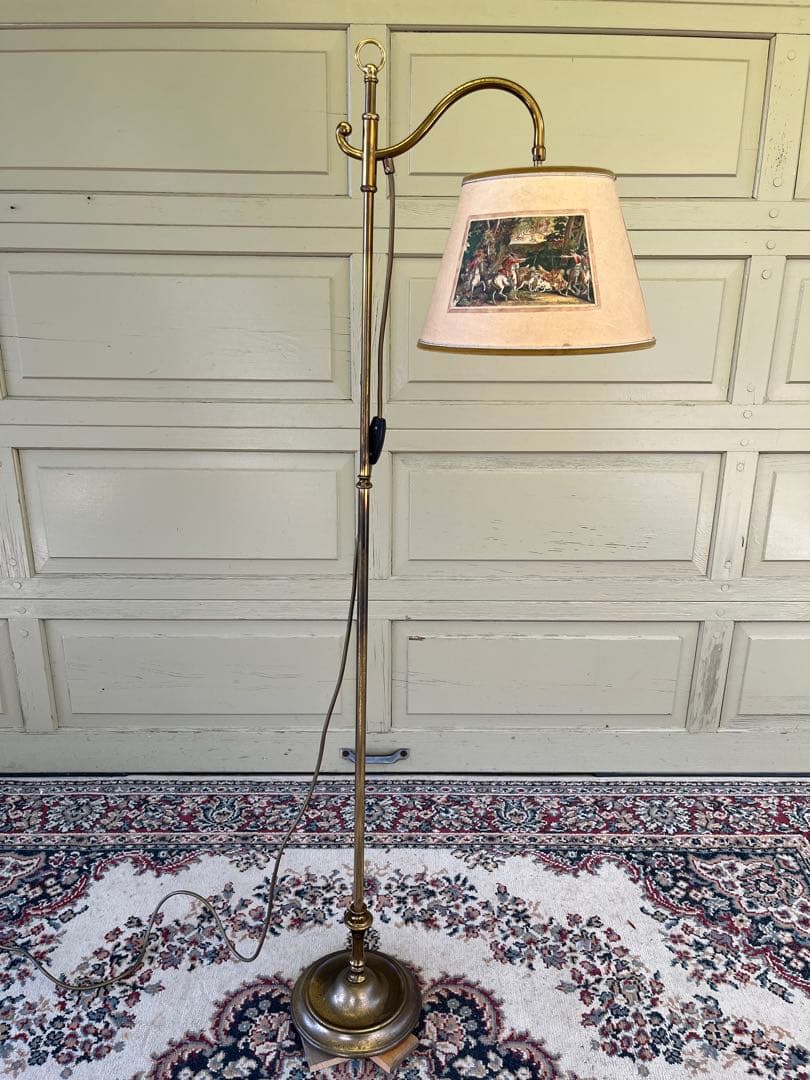 ぱせり　真鍮フロアライトクラシック 狩猟画 ランプシェード