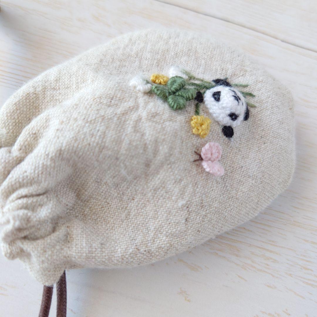 ちっちゃな巾着サシェ/詰替えタイプ【パンダとシロツメクサ】