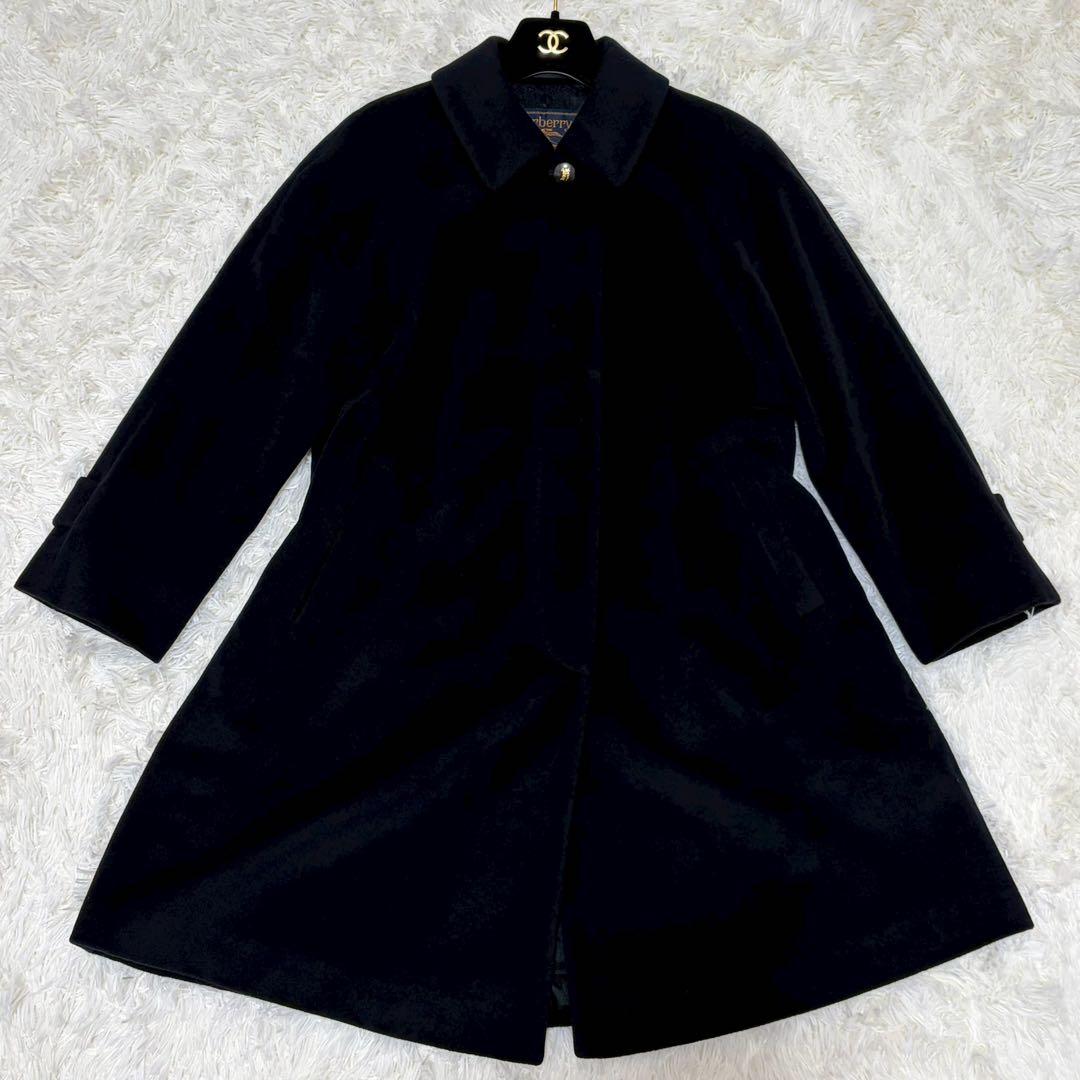 最高級 美品 金ロゴ バーバリー プレステージ ロングコート アンゴラ ブラック