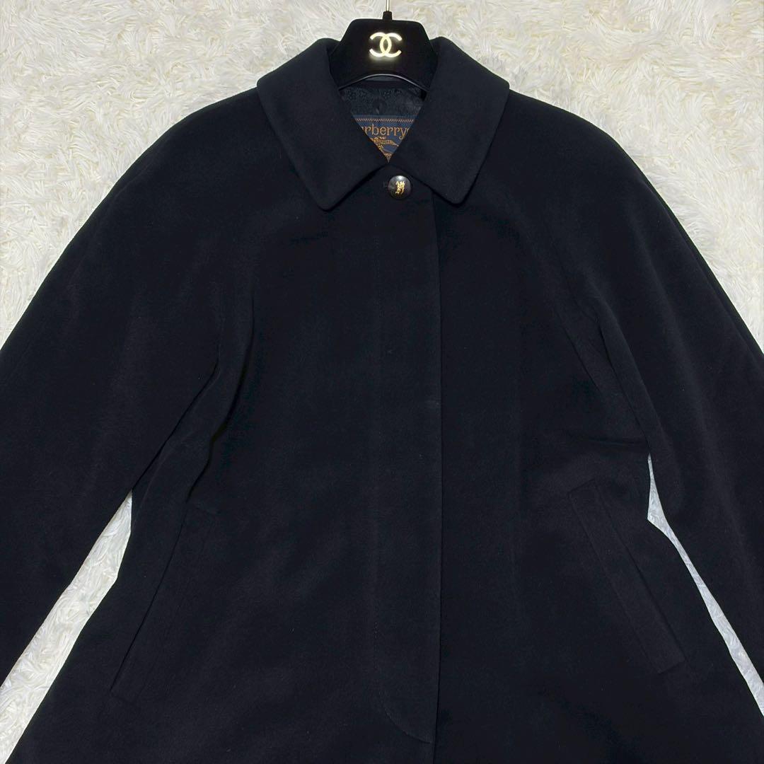 最高級 美品 金ロゴ バーバリー プレステージ ロングコート アンゴラ ブラック