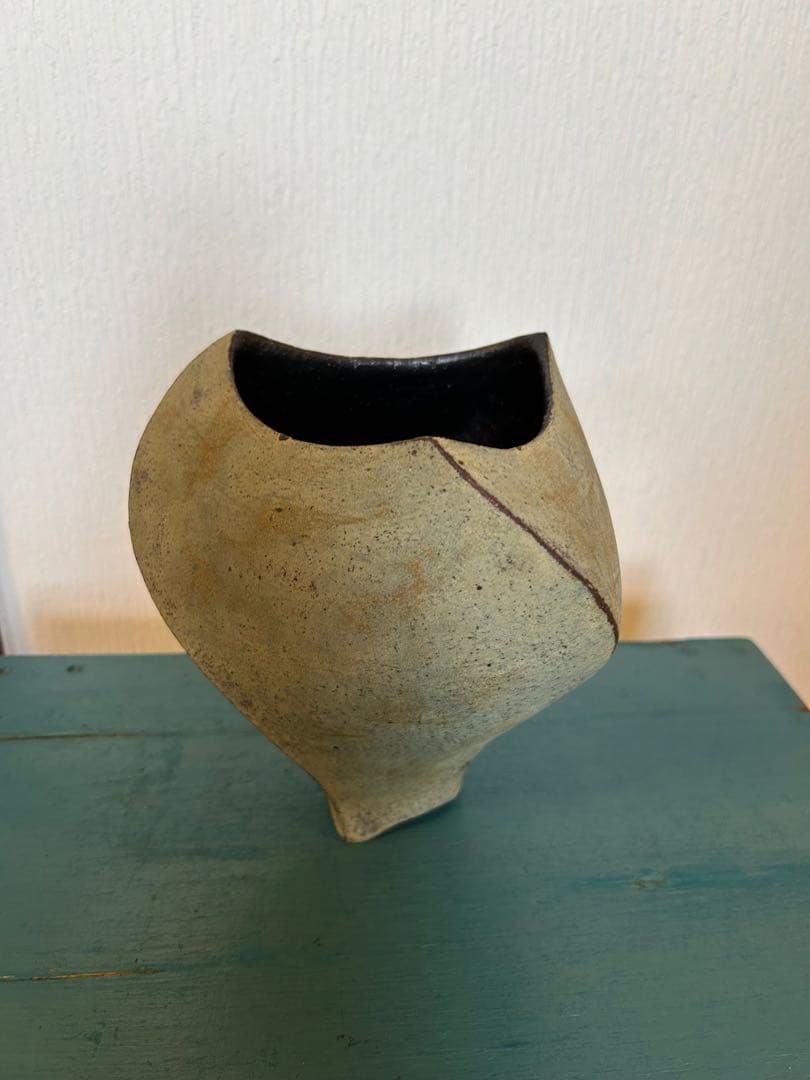 ★作家もの作品★高田かえ★花器フラワーベース大★青錆グリーンシャビーアートピース