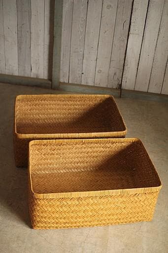 状態良く形の綺麗な古い竹編みの収納かご　行李　竹籠　篭　古道具