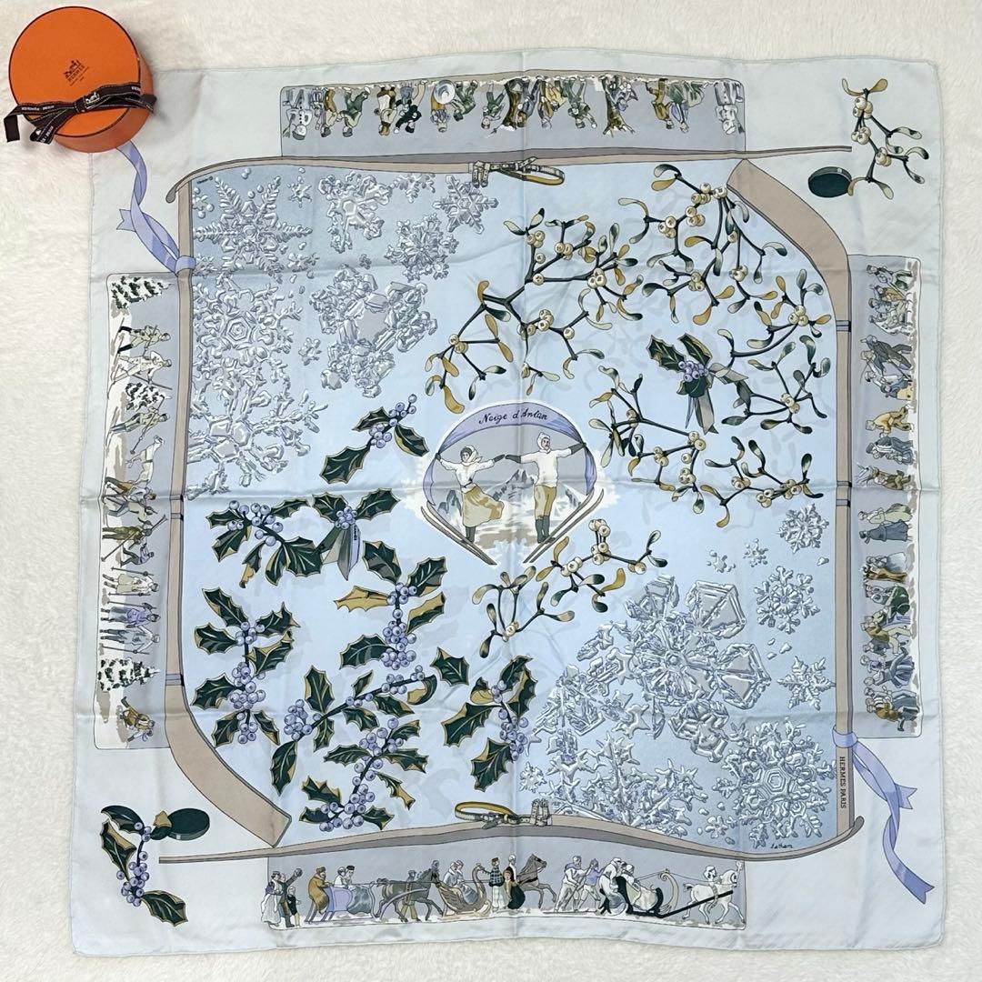 極美品✨エルメス カレ90 スカーフ Neige d'Antan 去年の雪 大判