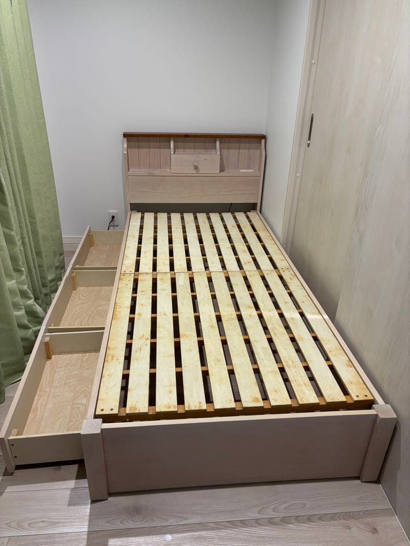 シングルベッド フレーム ホワイト すのこ 収納 引き出し付き