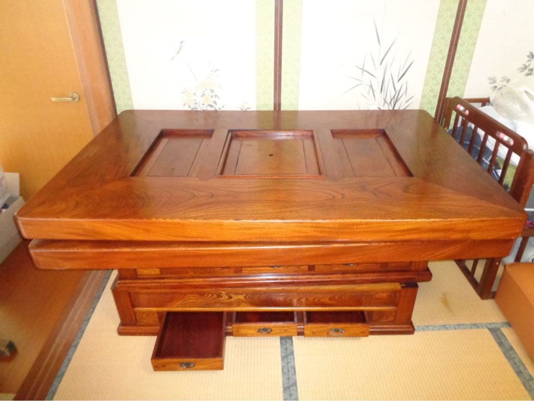 木製四角形囲炉裏座卓 テーブル　引き出し付き