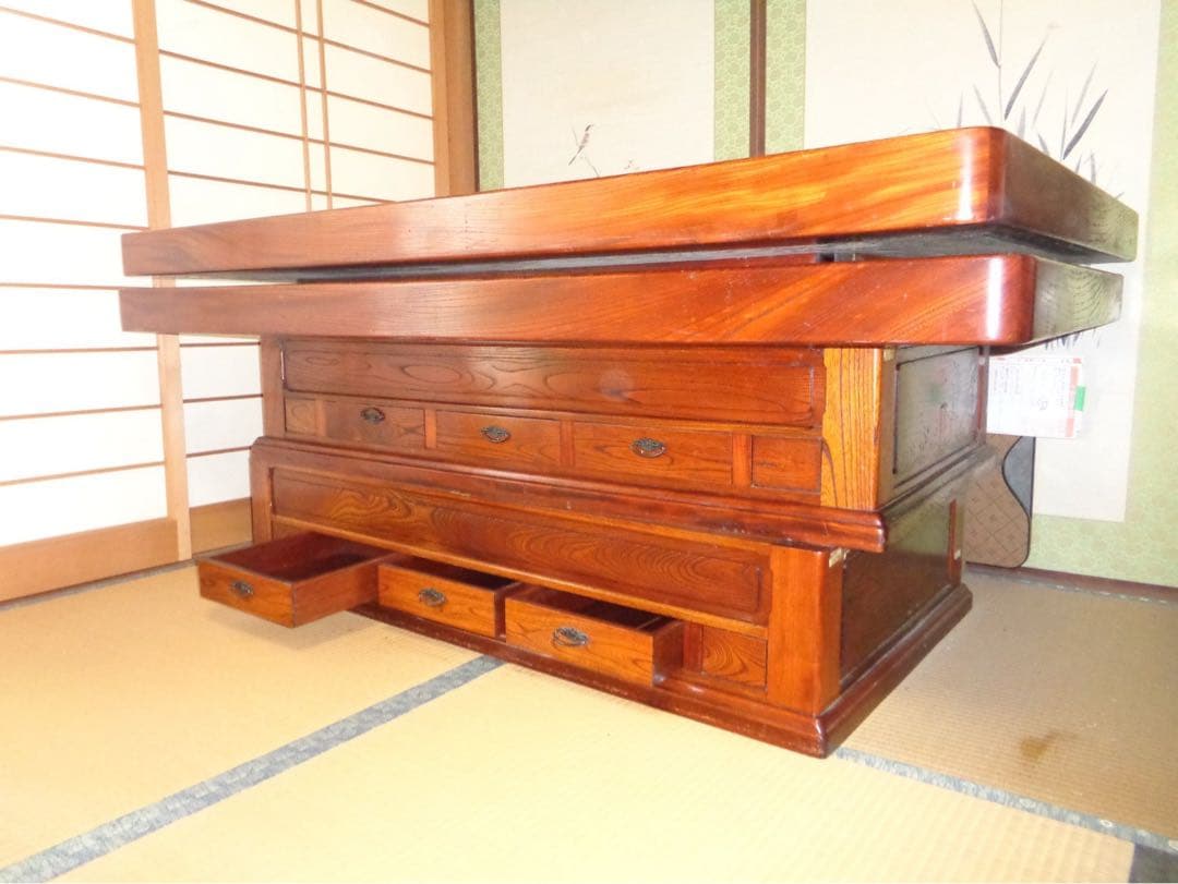 木製四角形囲炉裏座卓 テーブル　引き出し付き