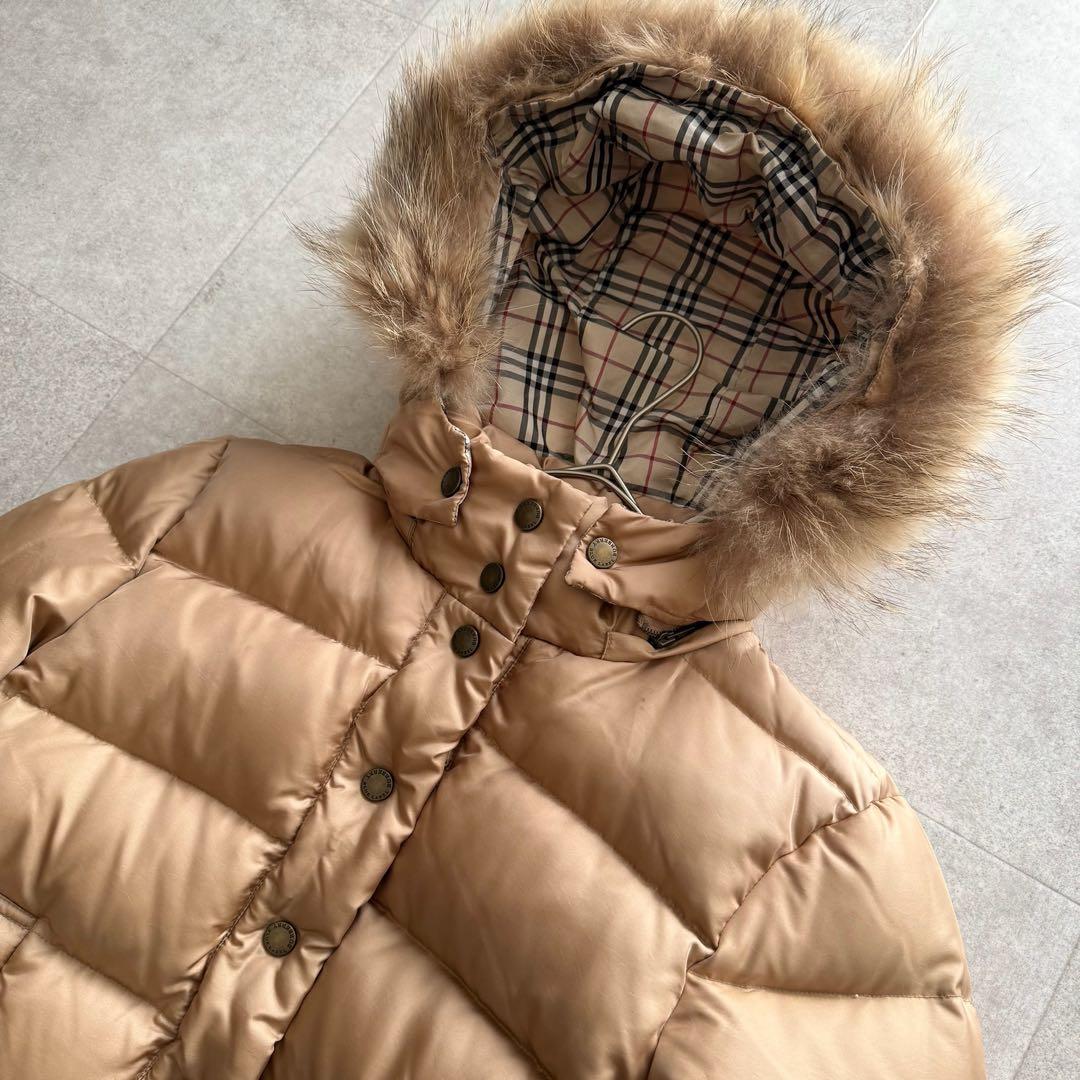 バーバリーブルーレーベル　ダウンジャケット　茶　ノバチェック　ファー　38