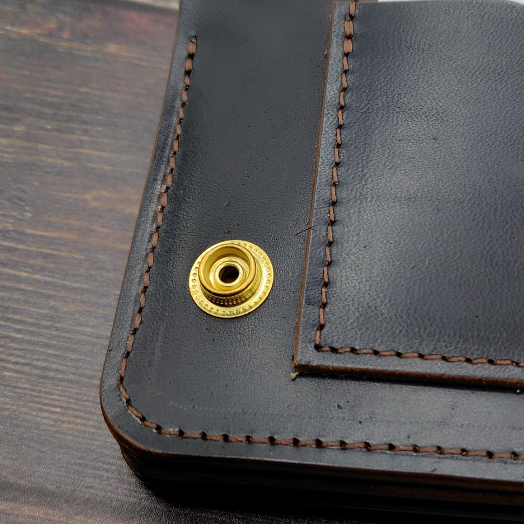【訳あり値引き】ミドルトラッカーウォレット ホースバット 本革 茶芯ブラック