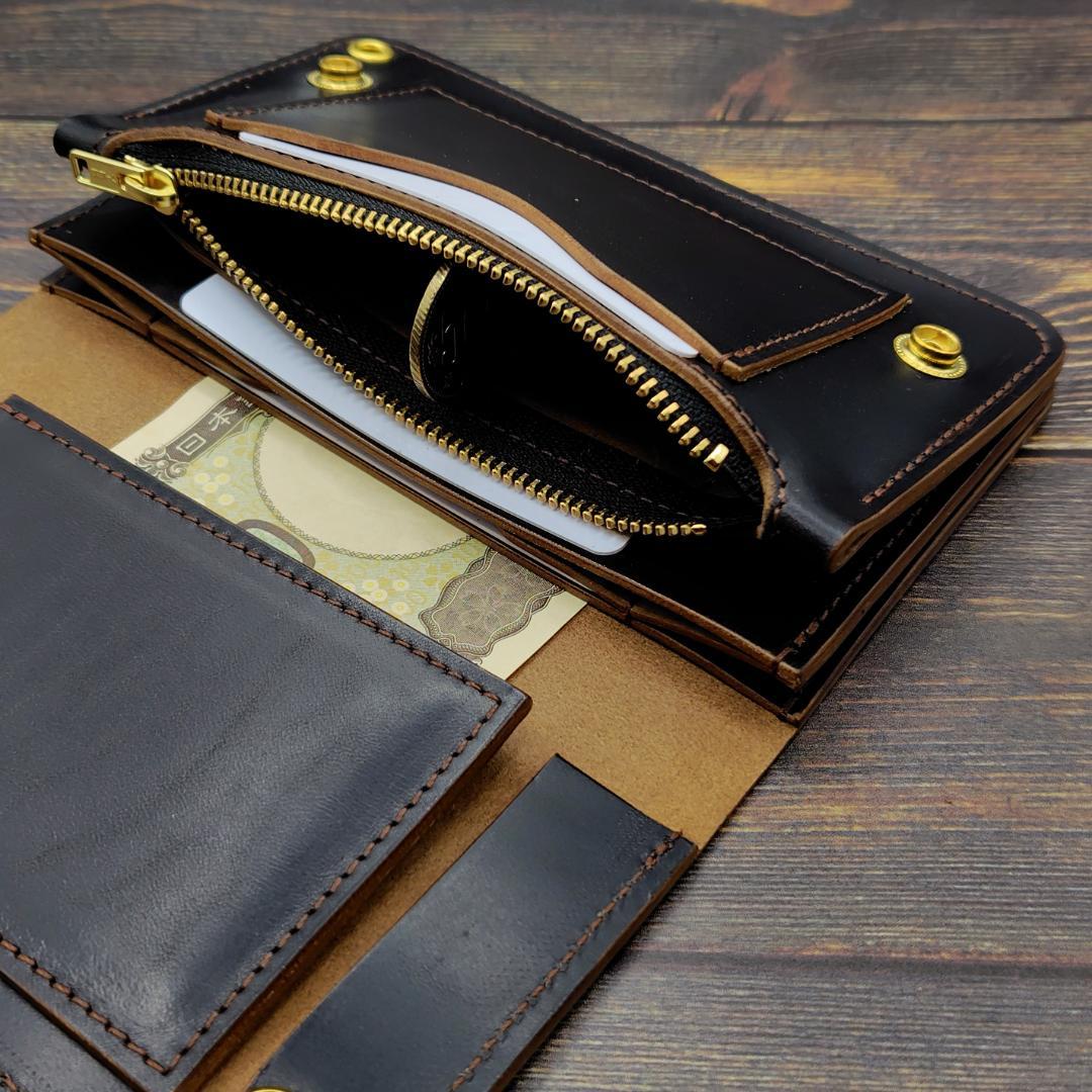 【訳あり値引き】ミドルトラッカーウォレット ホースバット 本革 茶芯ブラック