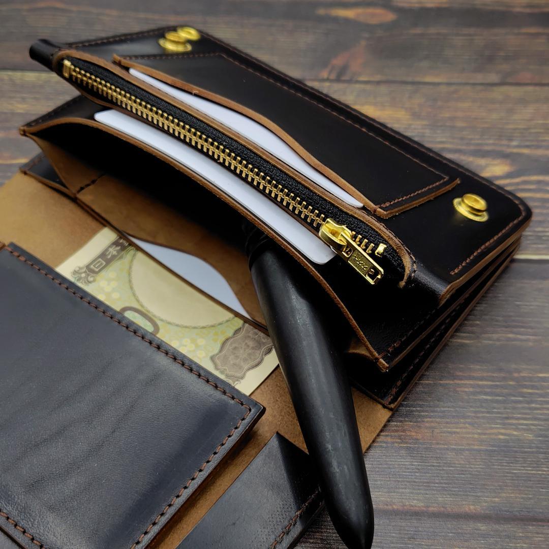 【訳あり値引き】ミドルトラッカーウォレット ホースバット 本革 茶芯ブラック