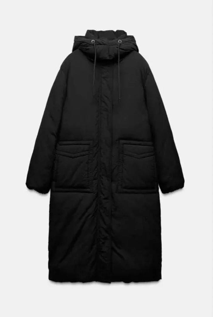 フード付きロングアノラック　ブラック